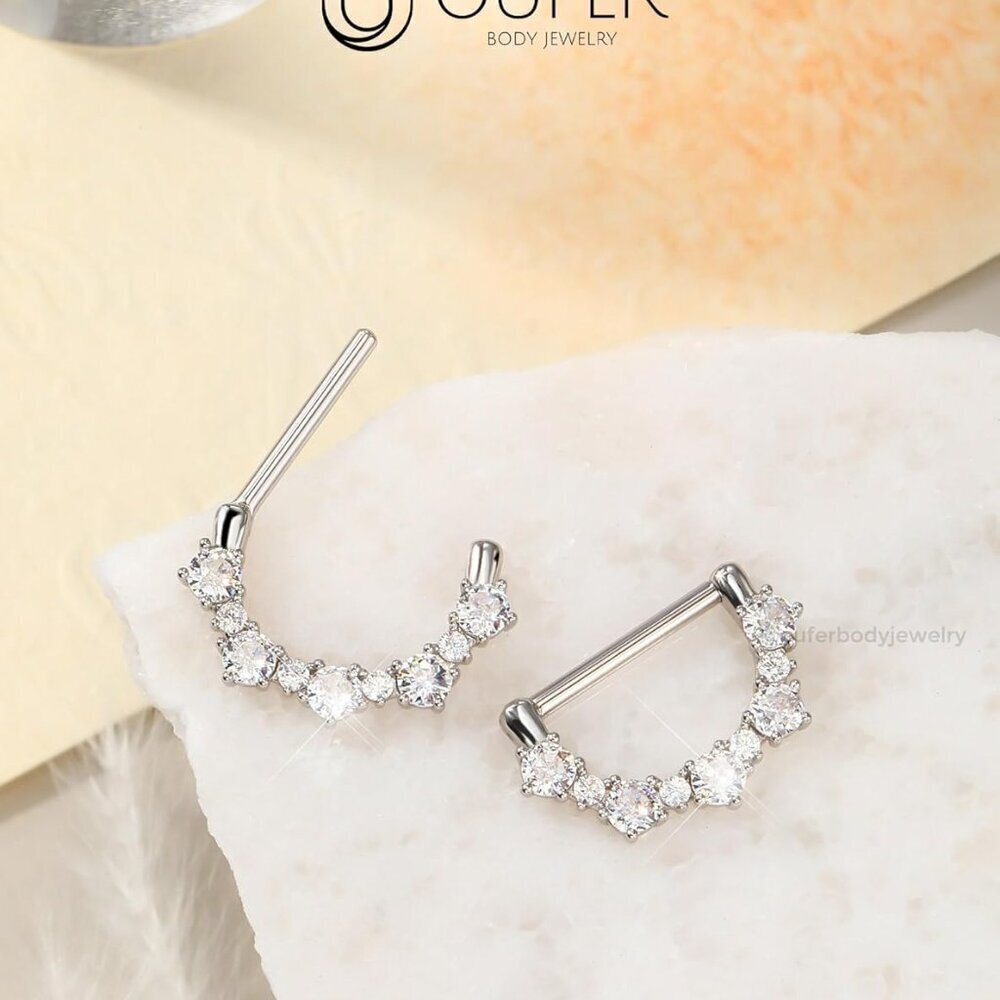 Nipple Rings Surgical Steel 14G 2pcs CZ Clicker Nipple Jewelry for Women